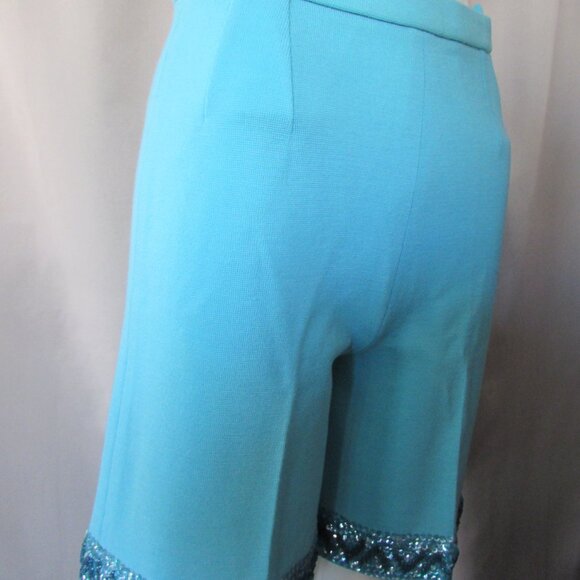 Amazing Turquoise Knit Tunic & Shorts Sequin Trim 1970 Era - Picture 12 of 14